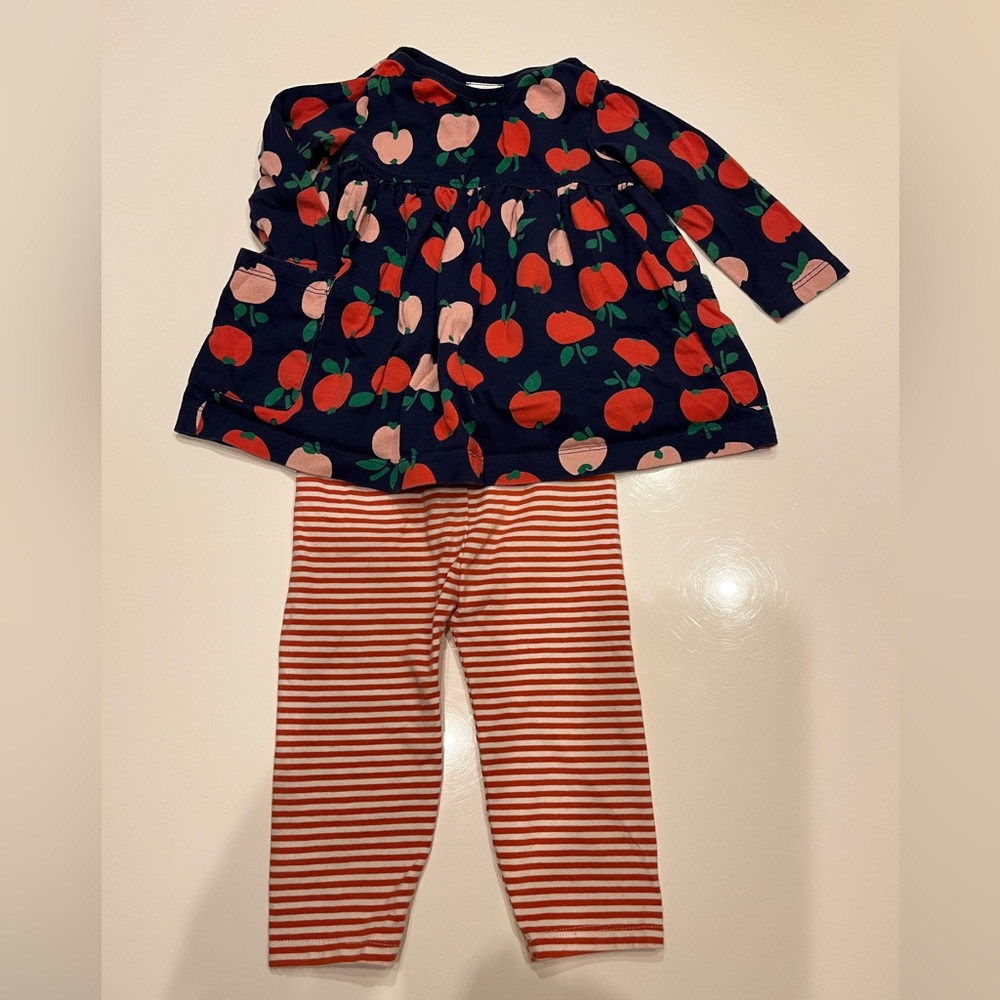 Hanna Andersson skater dress & leggings set - 12-18 month - apples & stripes